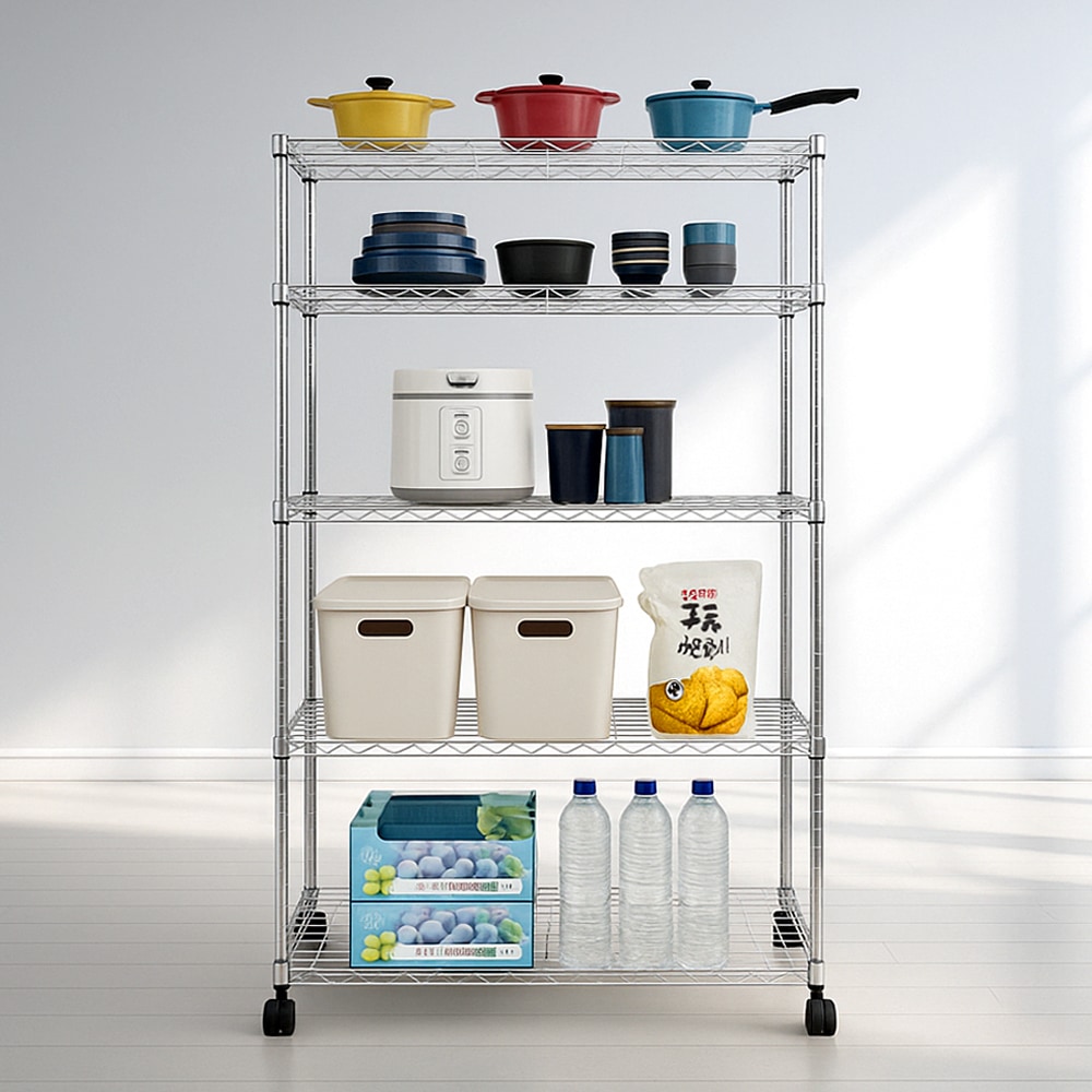 팬물산 이지라이프 철제 선반 메탈랙 다용도 틈새 조립식 수납장 진열대 900 프로 5단 크롬 