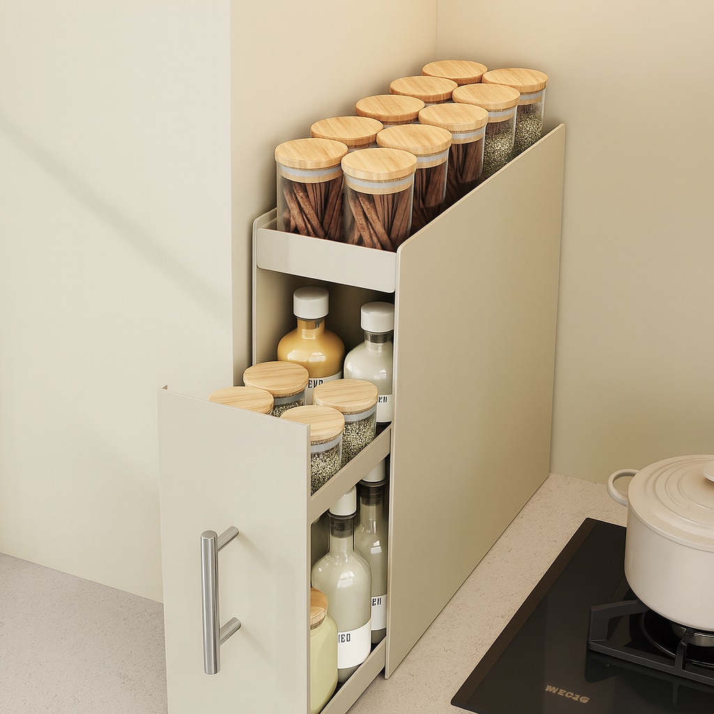 [오늘출발][신상품]실내공감 주방 틈새 슬라이드 수납장 양념통 영양제 정리 철제 서랍함 싱크대 보관함