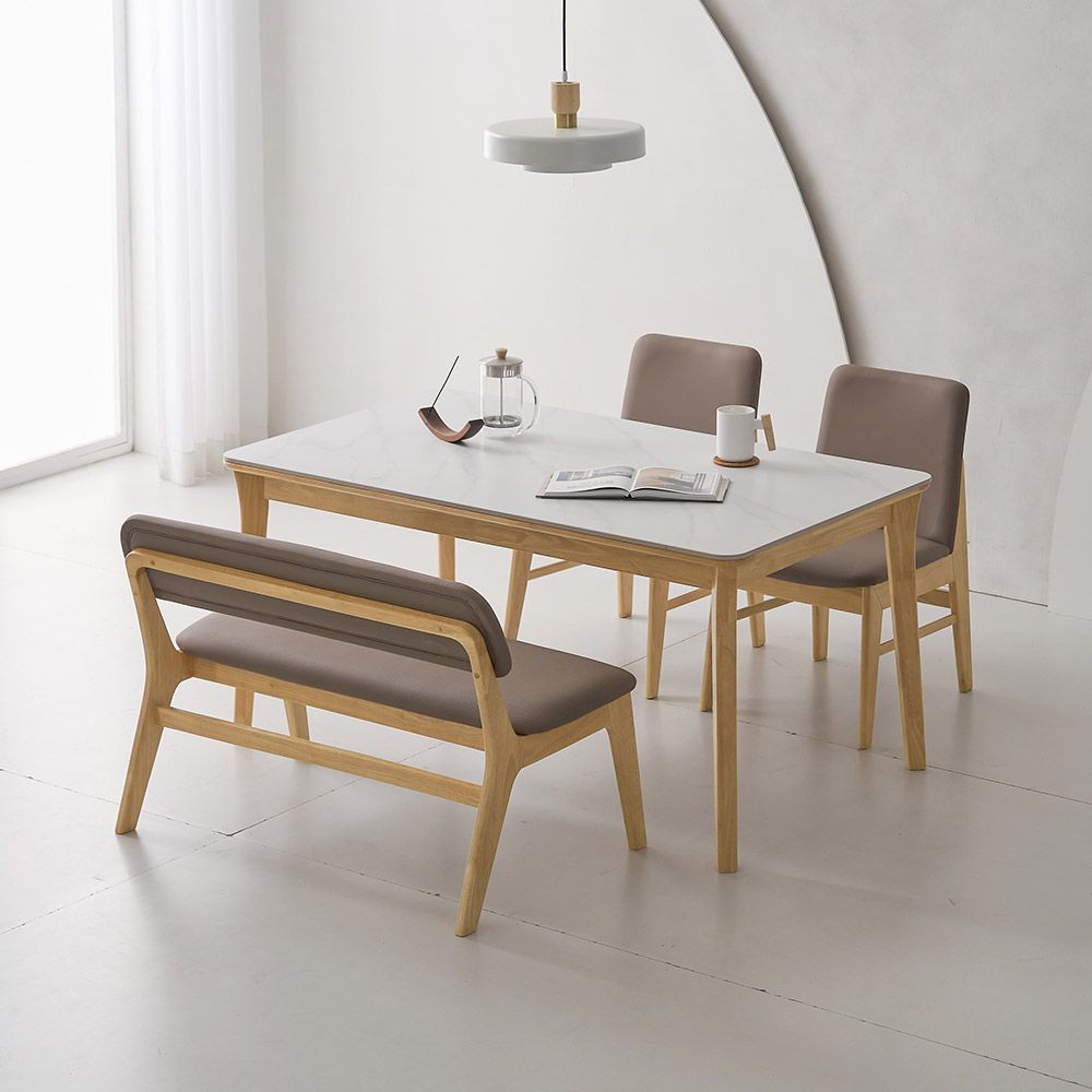 라로퍼니처 데미앙 1400 포세린 통 세라믹 낮은 4인 식탁 세트 (식탁+의자2+등벤치1) 