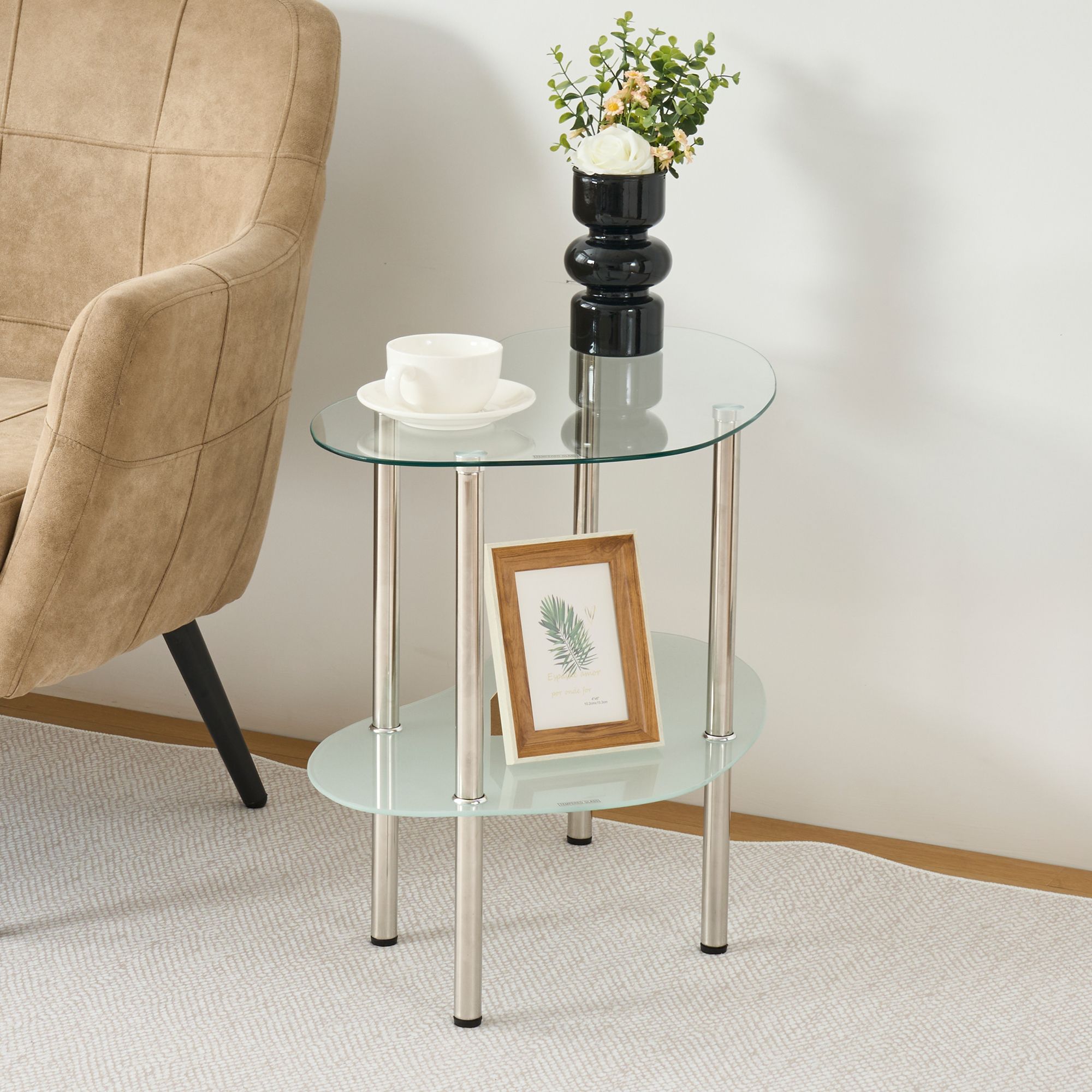 [신상품] 지우인터내셔널 강화유리 사이드 테이블 비정형 협탁 소파테이블