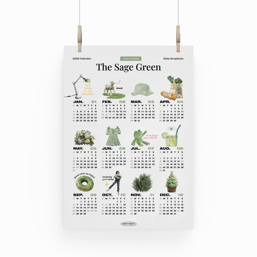 [오늘출발][신상품]던오브젝트 2026년 연력포스터 한장달력 캔버스포스터 캘린더 액자 The Sage green