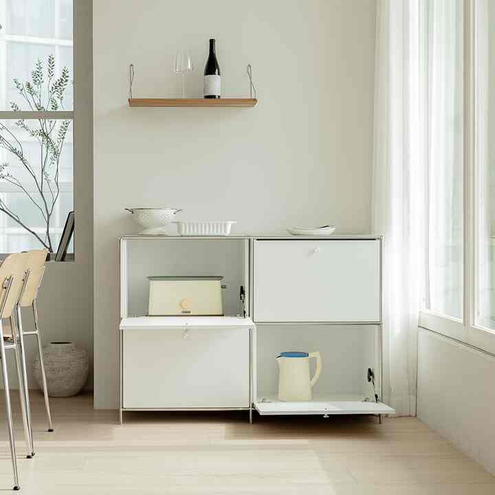 Layer ミッドセンチュリー モジュール スチール キャビネット フラップドア［2色・5種・8サイズ］