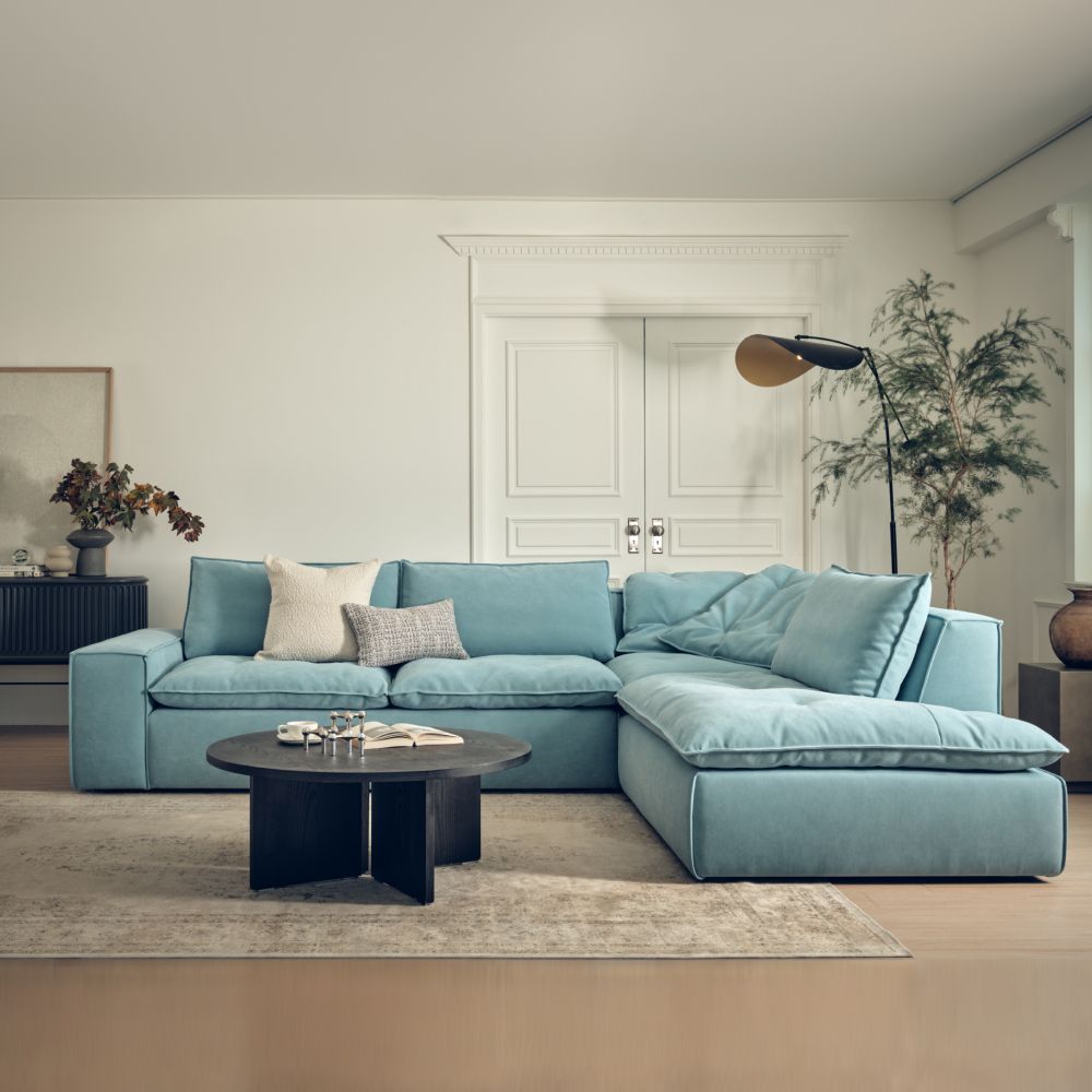 에싸 쿠션증정 커넬 4인 오픈코너형 리브 패브릭 소파 