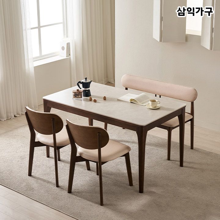 삼익가구 시에나 포세린 통세라믹 4인용 원목 식탁 1400/1600 세트 