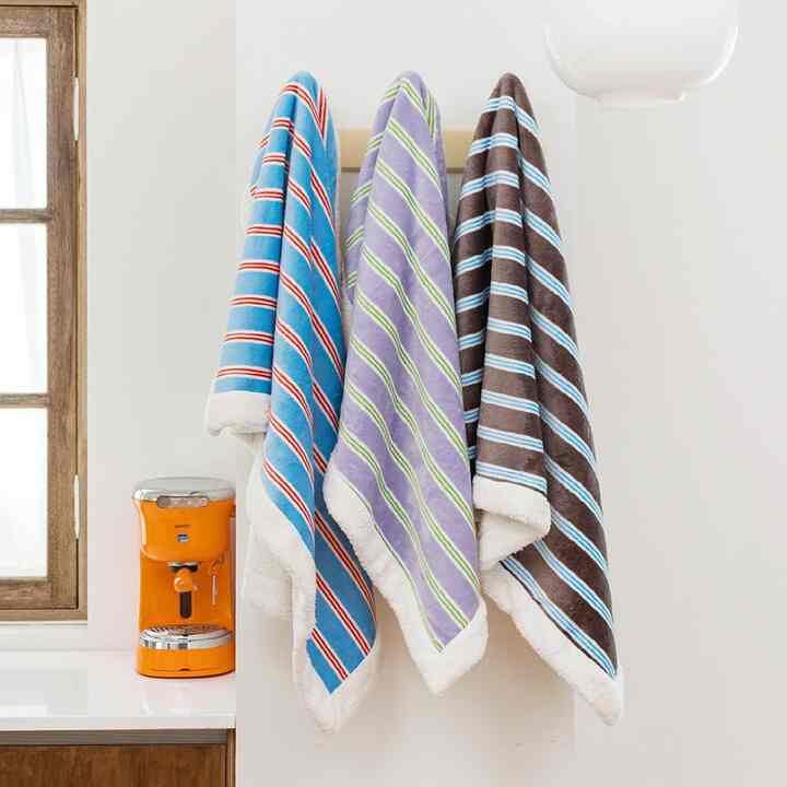 ストライプ ボア リバーシブル ブランケット［3色・3サイズ］