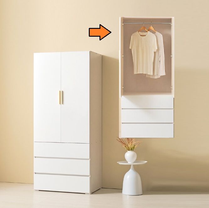 르봉상점 화사한4색감 3단서랍 겨울옷수납행거 양문도어 옷장800