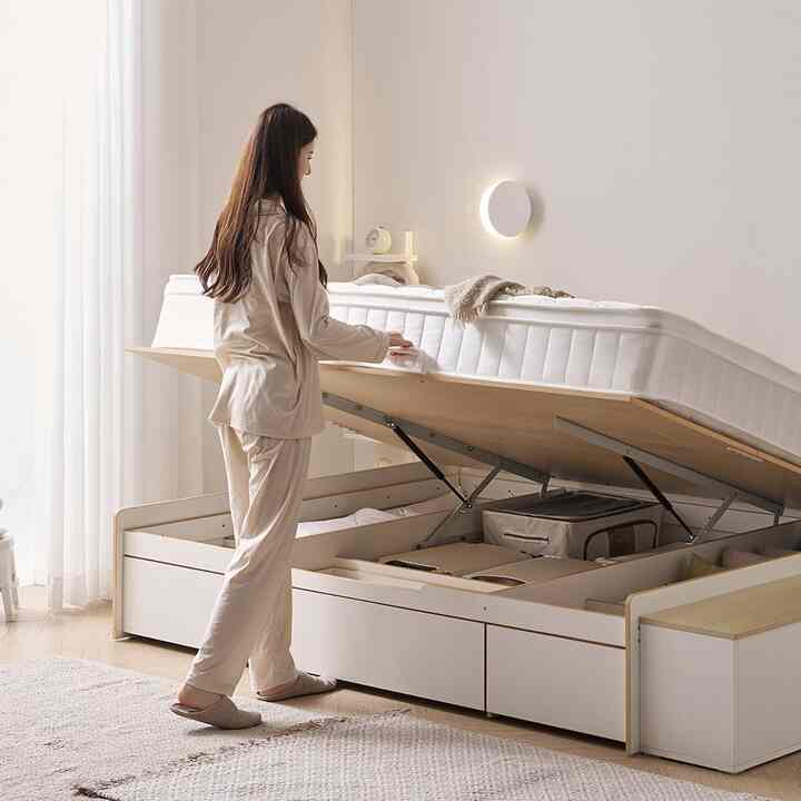 MOVING UP 跳ね上げ式 収納付き ベッドフレーム［2サイズ］
