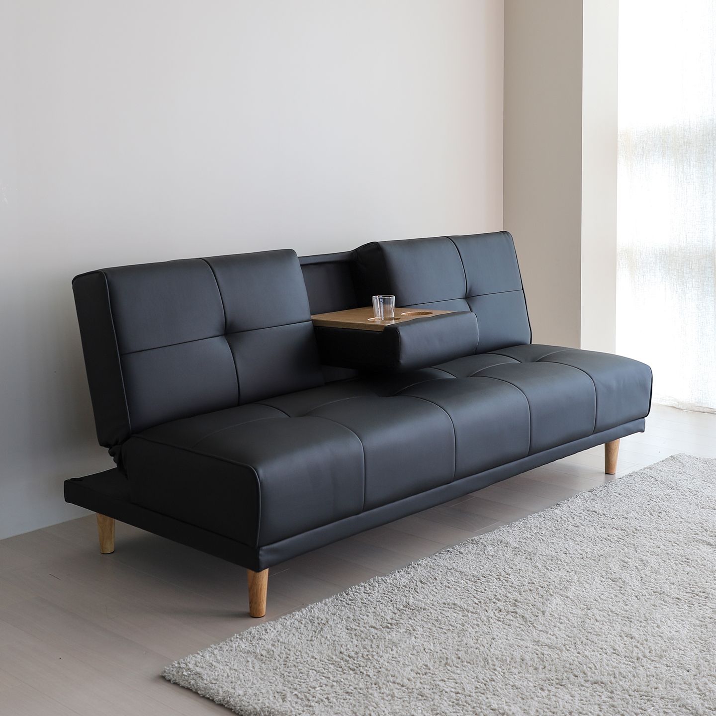 [신상품]아이와비 오레오 인조가죽 컵홀더 테이블 접이식 소파베드