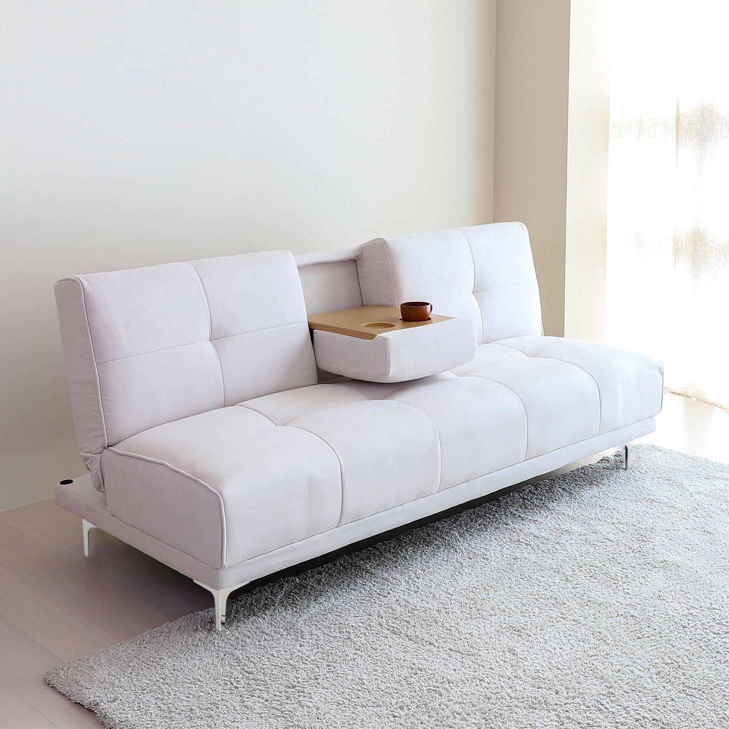 [신상품] 아이와비 오레오 아쿠아패브릭 컵홀더 테이블 접이식 소파베드