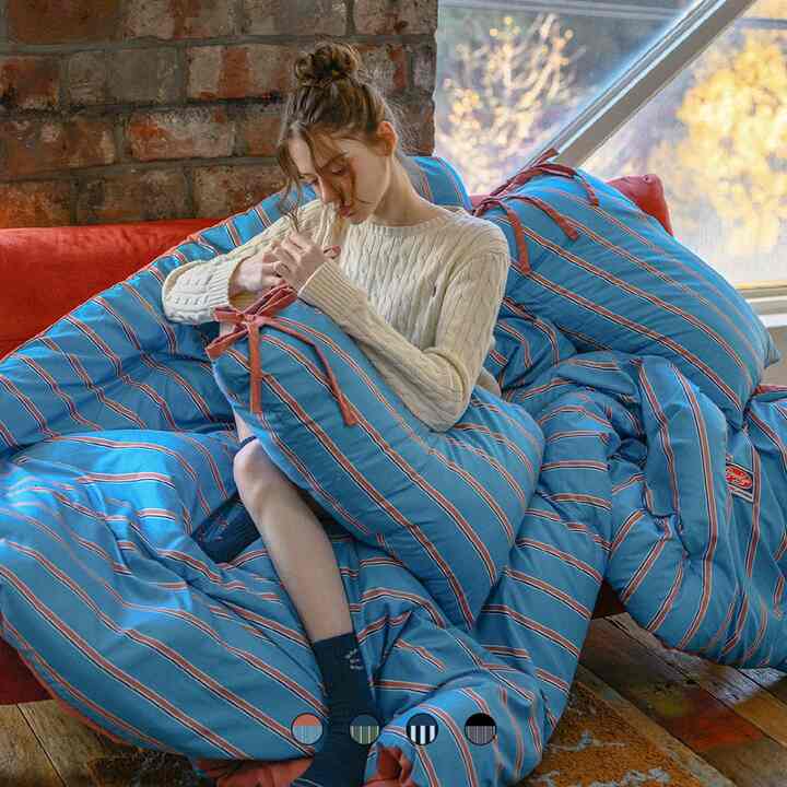 preppy ストライプ リボン カバーのいらない布団［4色・2種・2サイズ］