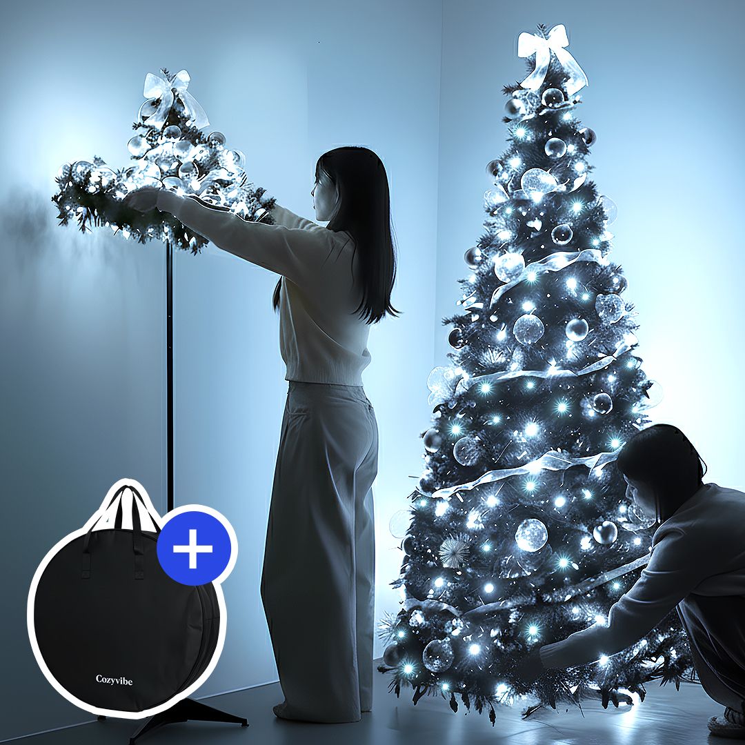 코지바이브 원터치 블랙트리 180cm 크리스마스 트리 풀세트 오너먼트 전구 팝업트리