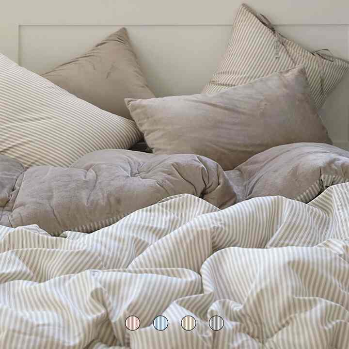 シティーポップ ストライプ カバーのいらない布団セット［4色・2サイズ］