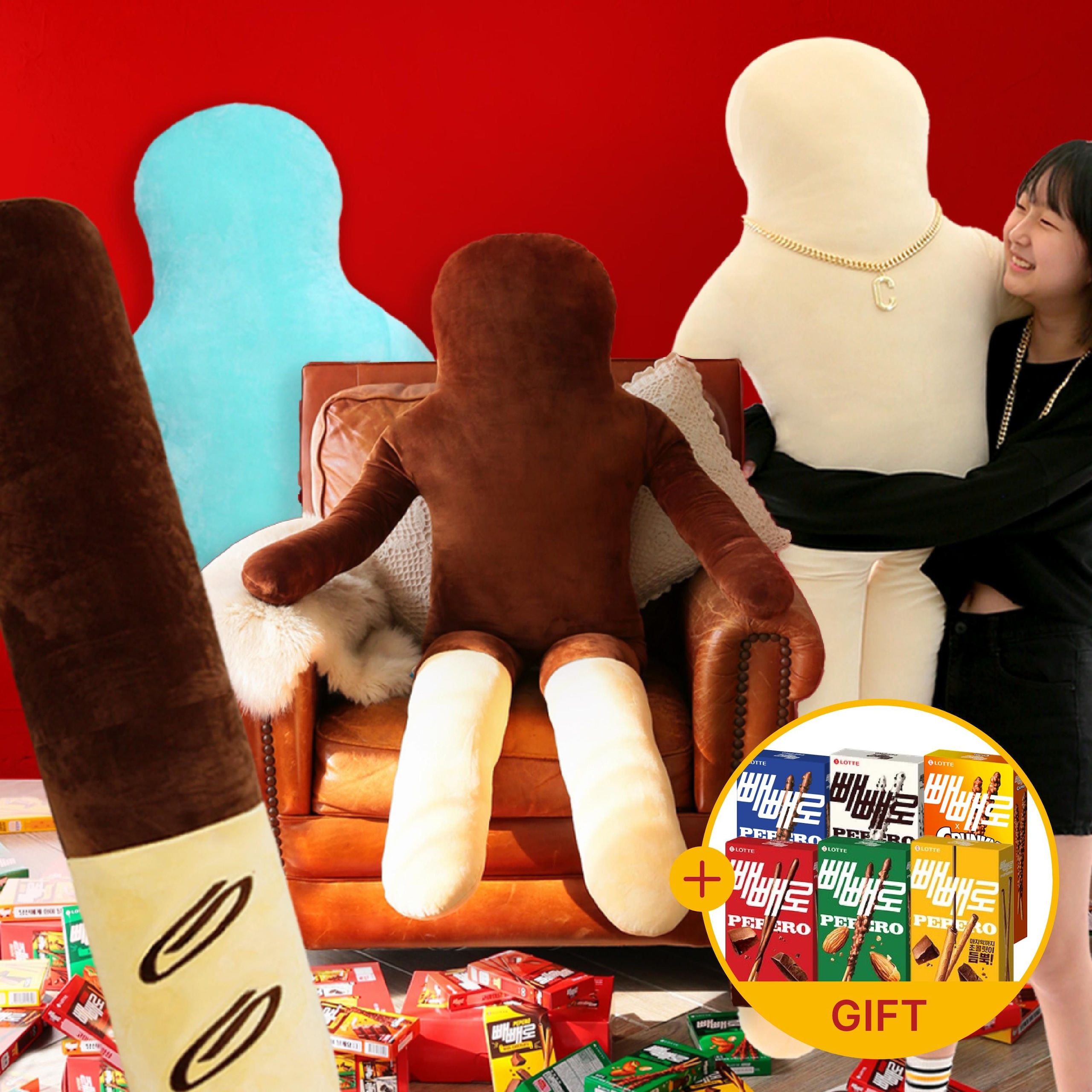 코튼푸드 빼빼로 증정 / 초코샘 빼빼롱 바디필로우 (4종) 빼빼로데이 대형 인형 과자 쿠션