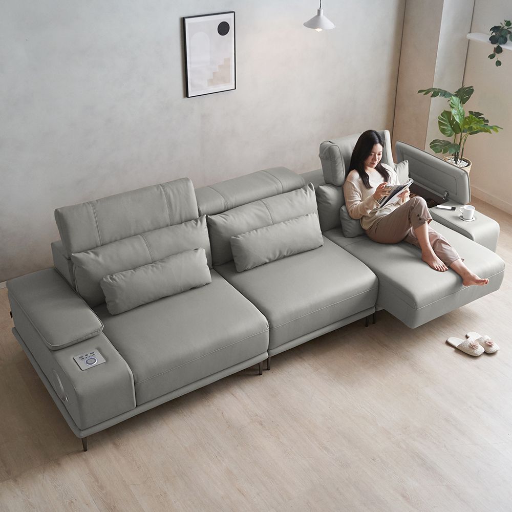 에보니아 알토 모션소파 리클라이너 4인용 고급형 전동슬라이딩 확장형 천연면피소가죽 