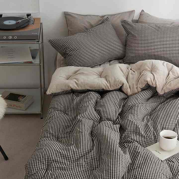 カプチーノ ブラウンチェック カバーのいらない布団セット［2サイズ］