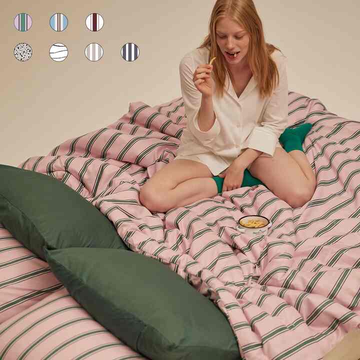 ストライプ カバーのいらない布団セット［7色・2サイズ］