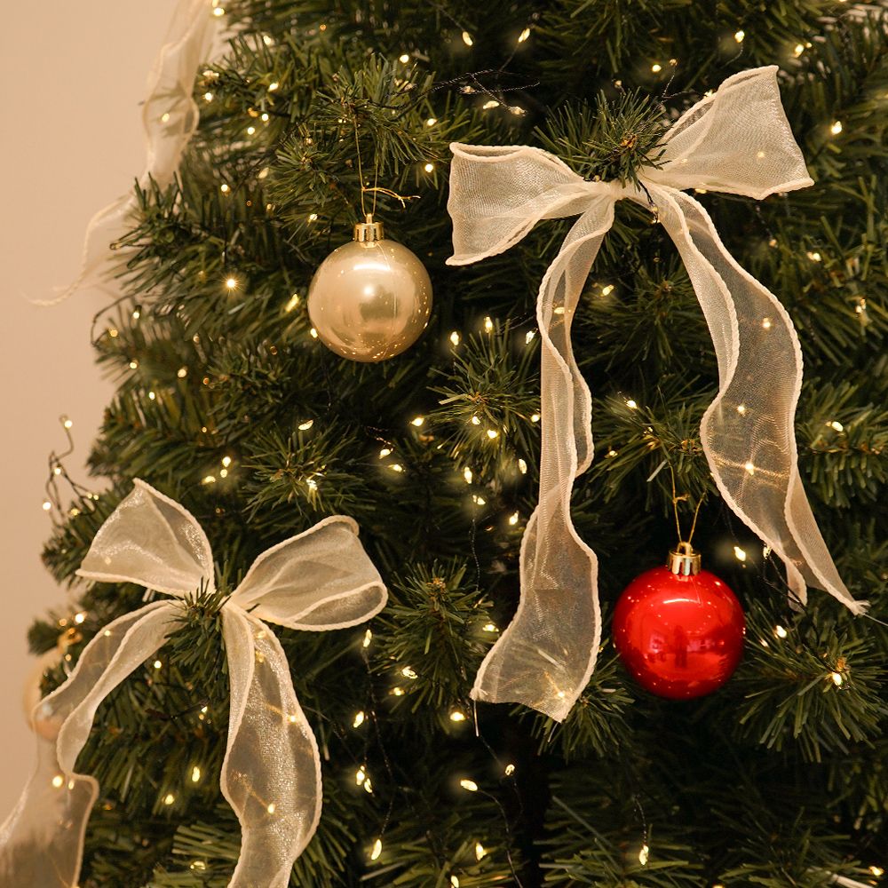 그로우데코 크리스마스 트리 쉬폰 리본 오너먼트 장식 화이트 10pcs