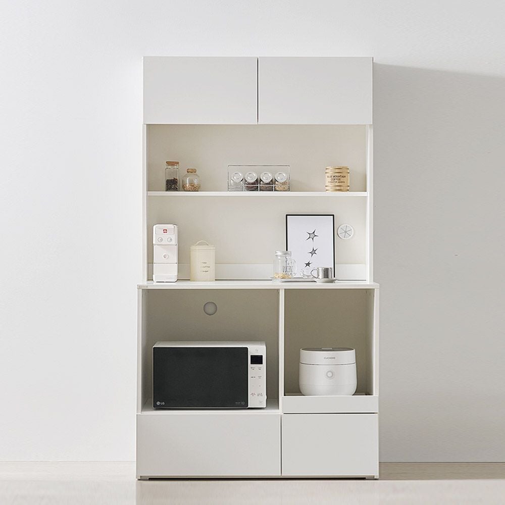 스칸디무드 커스트 광파오븐 렌지대 밥솥 전자렌지 수납장 1000 오픈형 상부장세트 