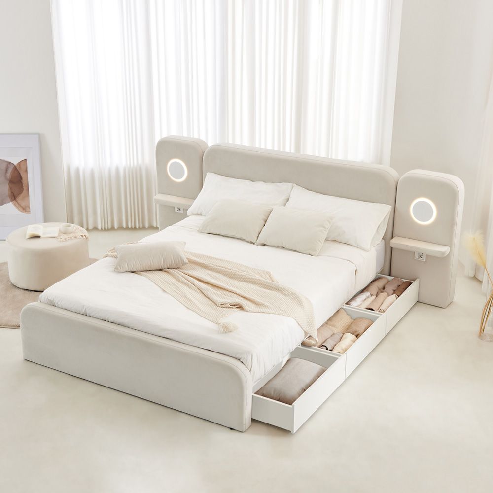 DF동서가구 출시혜택가 19.2만/ 소프틴 아쿠아텍스 3서랍 수납 LED 패브릭 호텔 침대 SS/Q