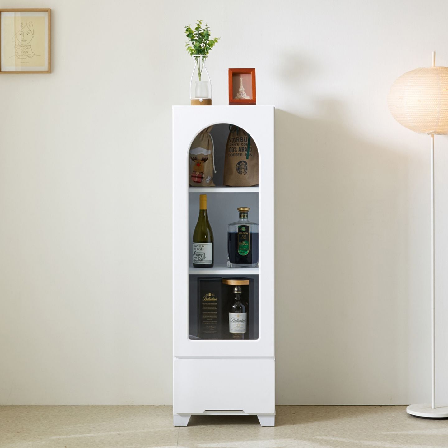 [신상품] 블랑누보 루비온 유리 도어 서랍 유리장 장식장 400 (2color)