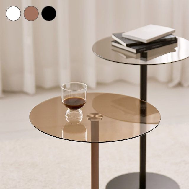 룸앤홈 [오늘의집 단독] 앤드 원형 유리 테이블 소파 거실 침실 협탁 철제 티테이블 2종