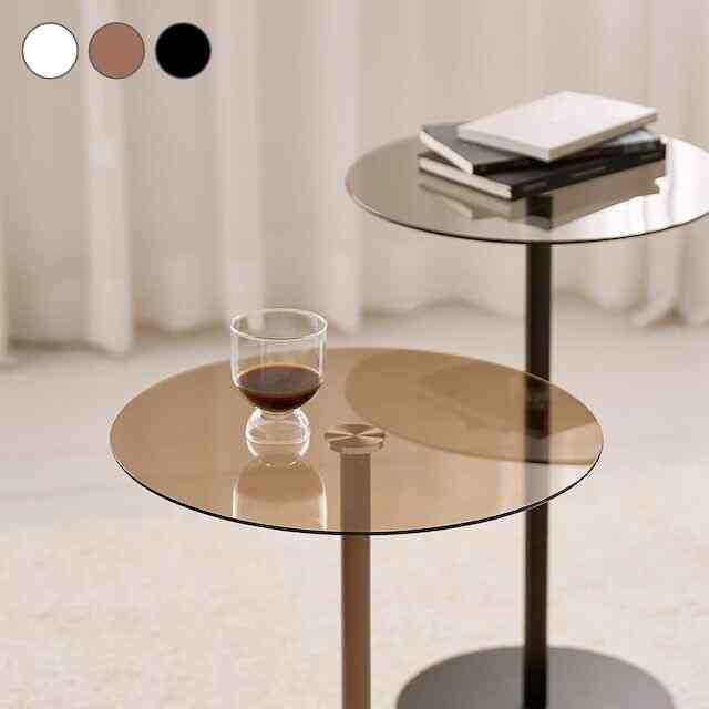 AND CIRCLE ガラスサイドテーブル［3色・2サイズ］