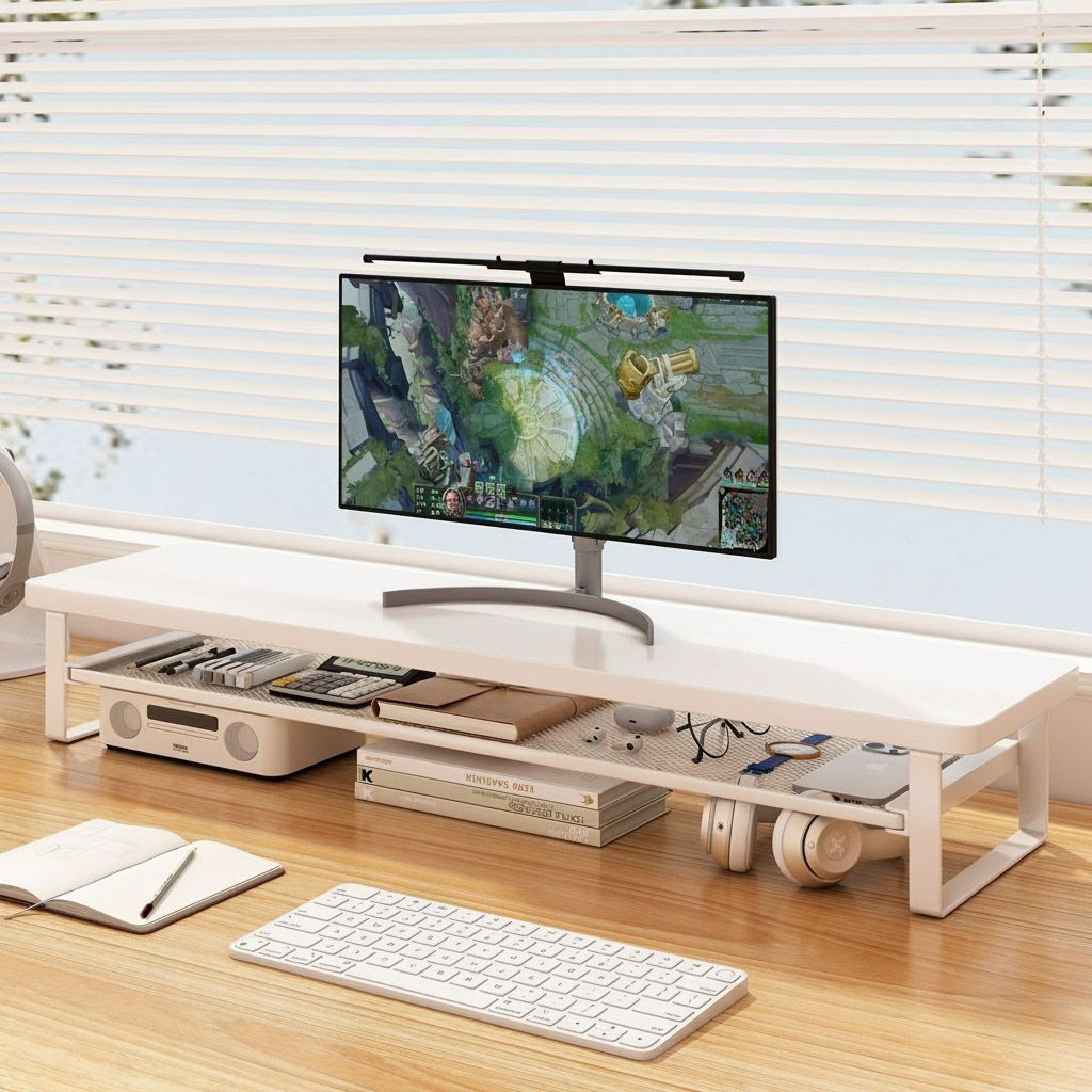 누버바 2단 모니터 받침대 100CM 컴퓨터 노트북 거치대 스탠드 사무실 책상정리 데스트테리어