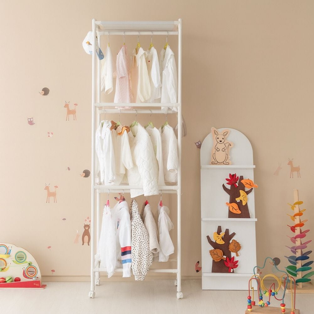 [오늘출발] [신상품] MF매직하우스 무볼트 아기행거 유아행거 아기옷걸이 다걸어 3단 행거