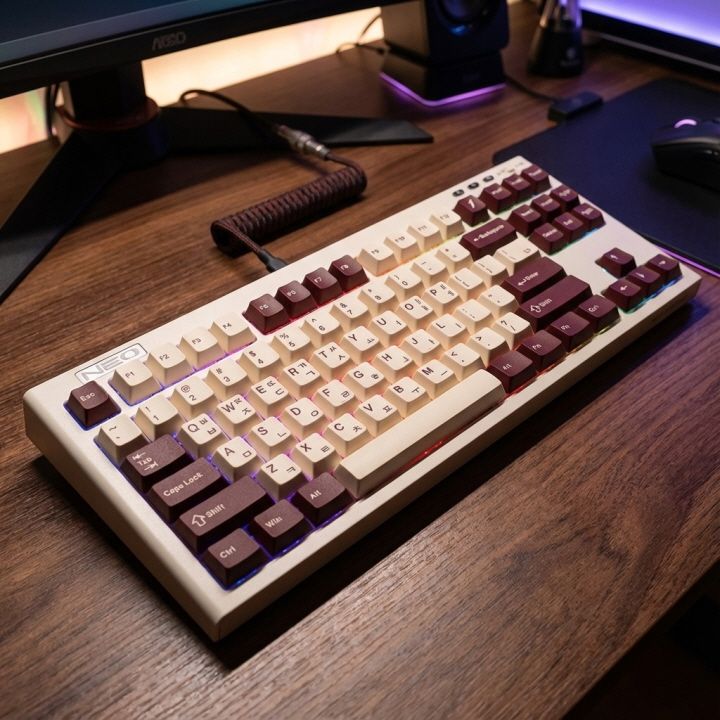 1stPlayer NEO87 유무선 기계식 키보드 크림버건디 크랜베리축