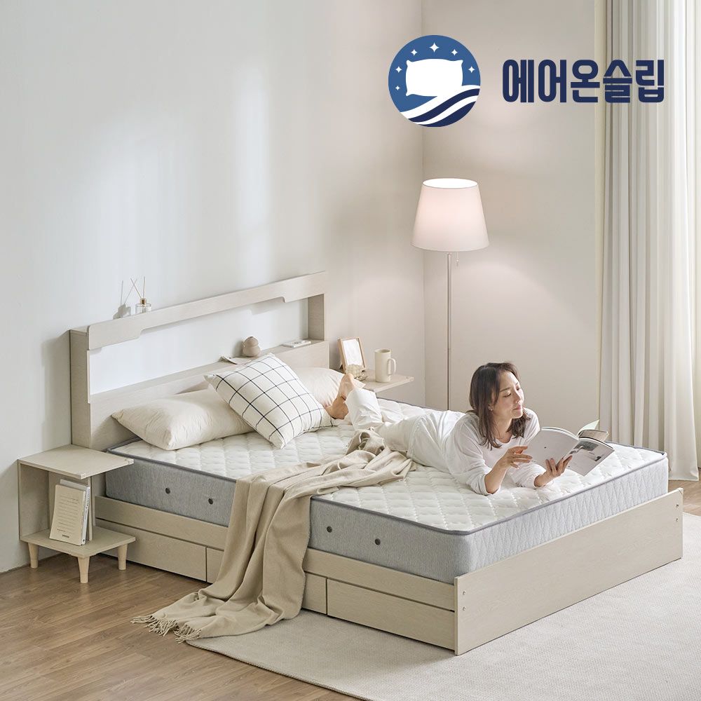 [신상품] 에어온슬립 국내생산 E0 엘루인LED 3서랍 수납침대 프레임+매트리스 추가구성 S SS Q