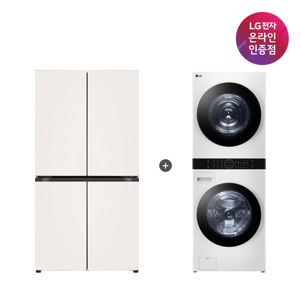 LG전자 LG 디오스 오브제컬렉션 냉장고 + 트롬 워시타워 (T875MEE111 + W21WAM)