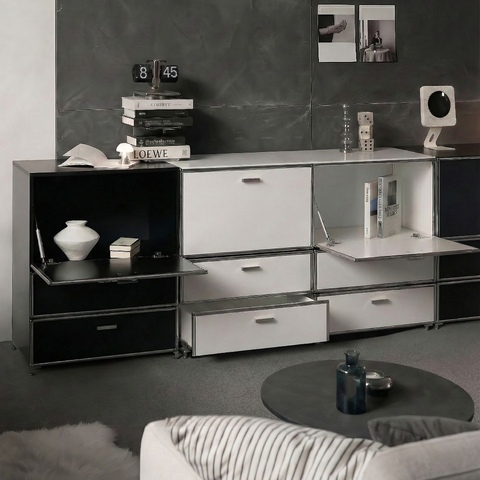 신상헤택가/딥매트 플랩도어 와이드 수납장 모듈 서랍 높은 거실장