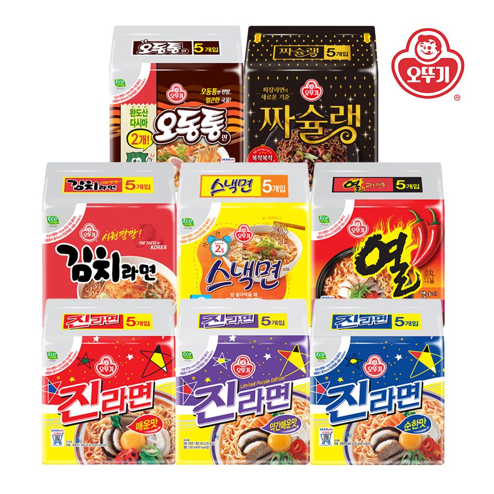 오뚜기 봉지라면 멀티팩(김치라면/스낵면/열라면/진라면/오동통면/짜슐랭) 8종 2+2 4개 골라담기