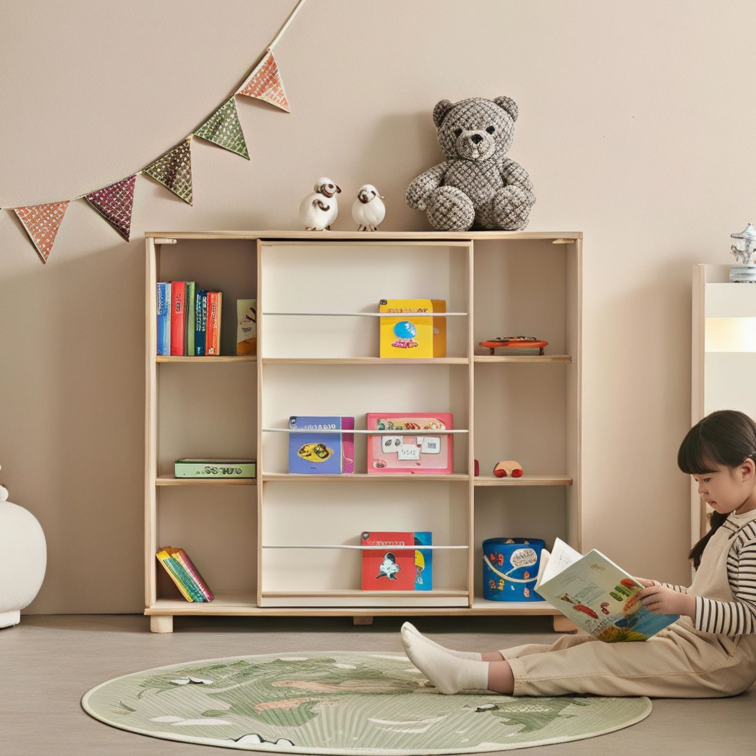 AAHUT 토리움 1200 슬라이딩 책장 거실 전면 책장 슬라이드 3단 책꽂이