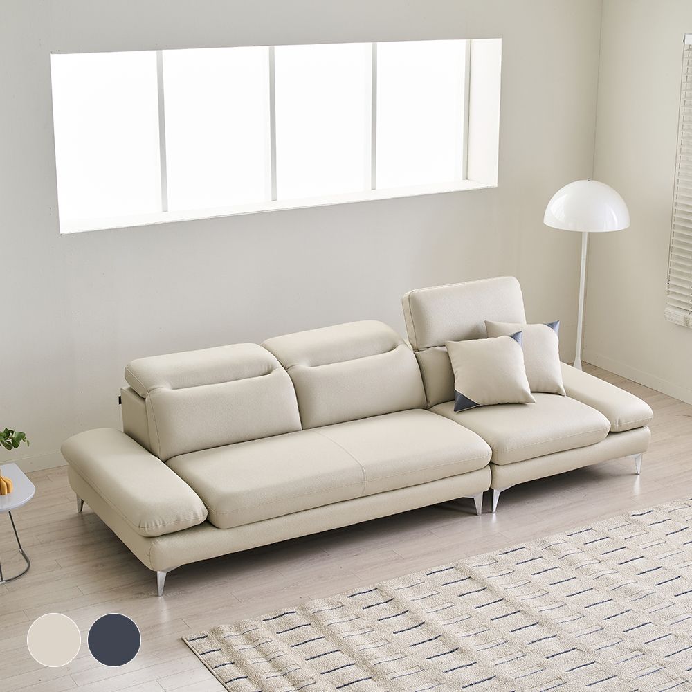 [신상품] 우아미가구 커브 4인 무빙헤드 가죽소파 2color