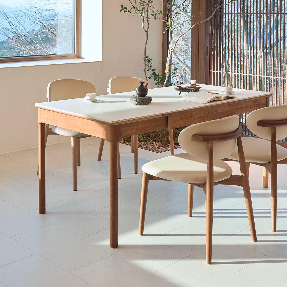 [신상품] 엔오오엔 우디 원목 확장형 세라믹 포세린 식탁 크림 4인 6인 1200 - 1600 익스텐션 테이블