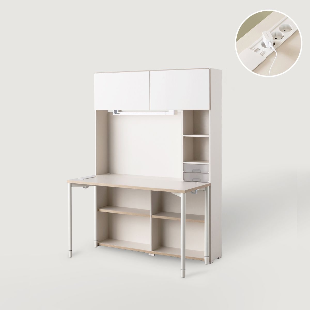 리바트하움 오브제 1200 5단 학생 책상세트 콘센트형 (조명/도어) 