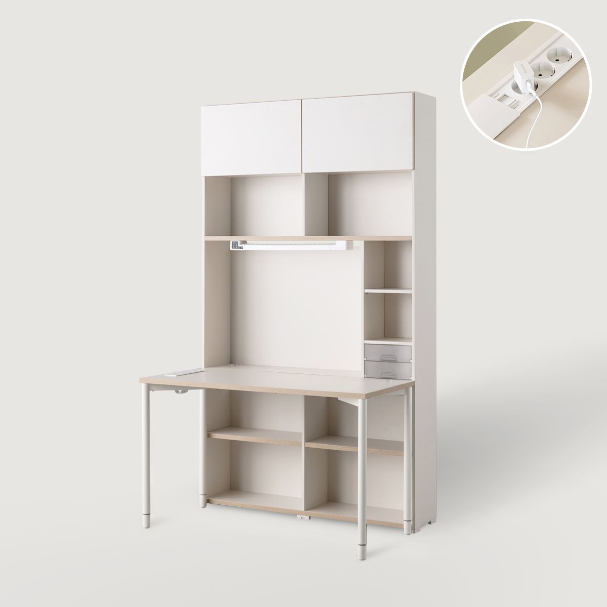 리바트하움 오브제 1200 6단 학생 책상세트 콘센트형 (조명/도어) 