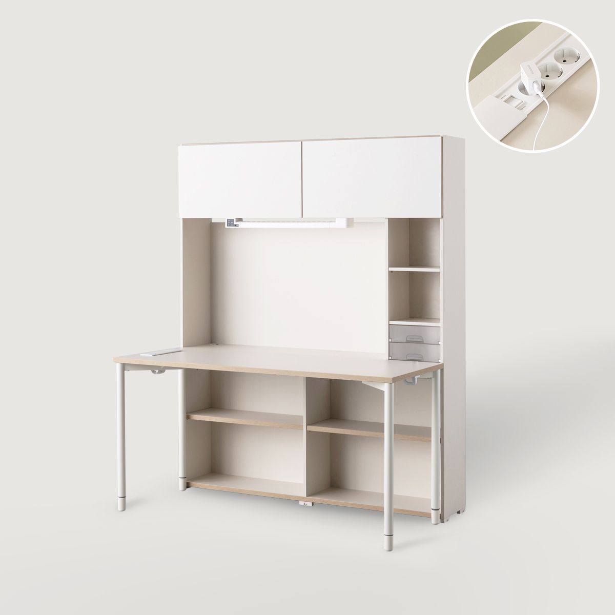 리바트하움 오브제 1400 5단 학생 책상세트 콘센트형 (조명/도어) 