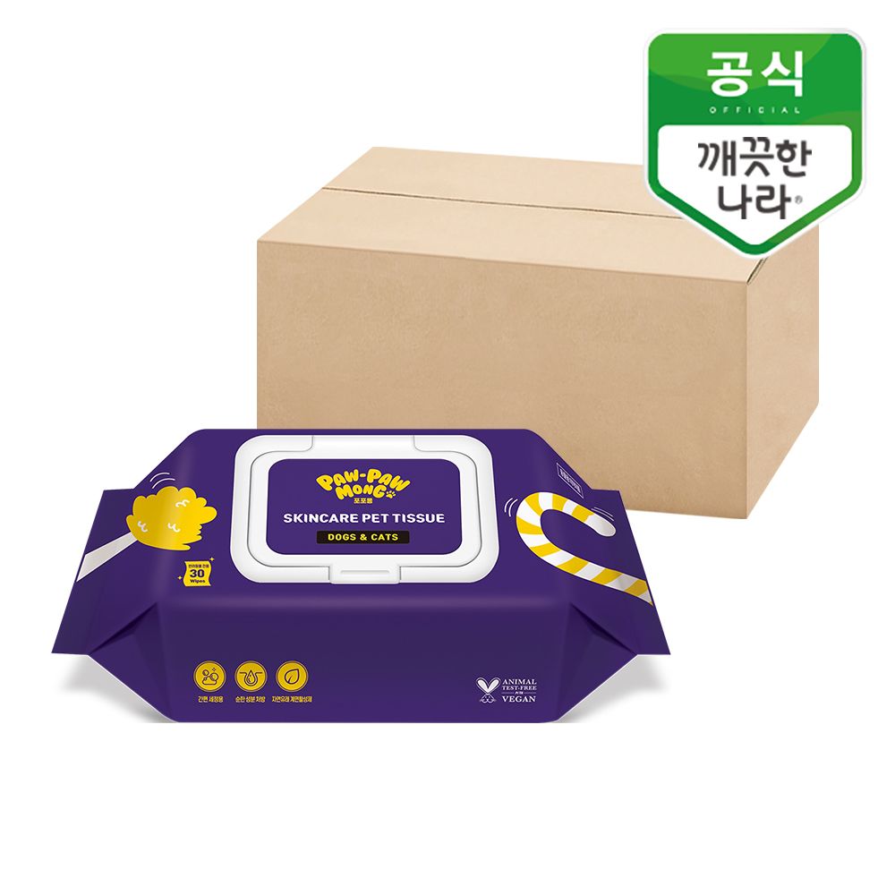 깨끗한나라 포포몽 반려동물 스킨케어 펫티슈 휴대용 30매 10팩