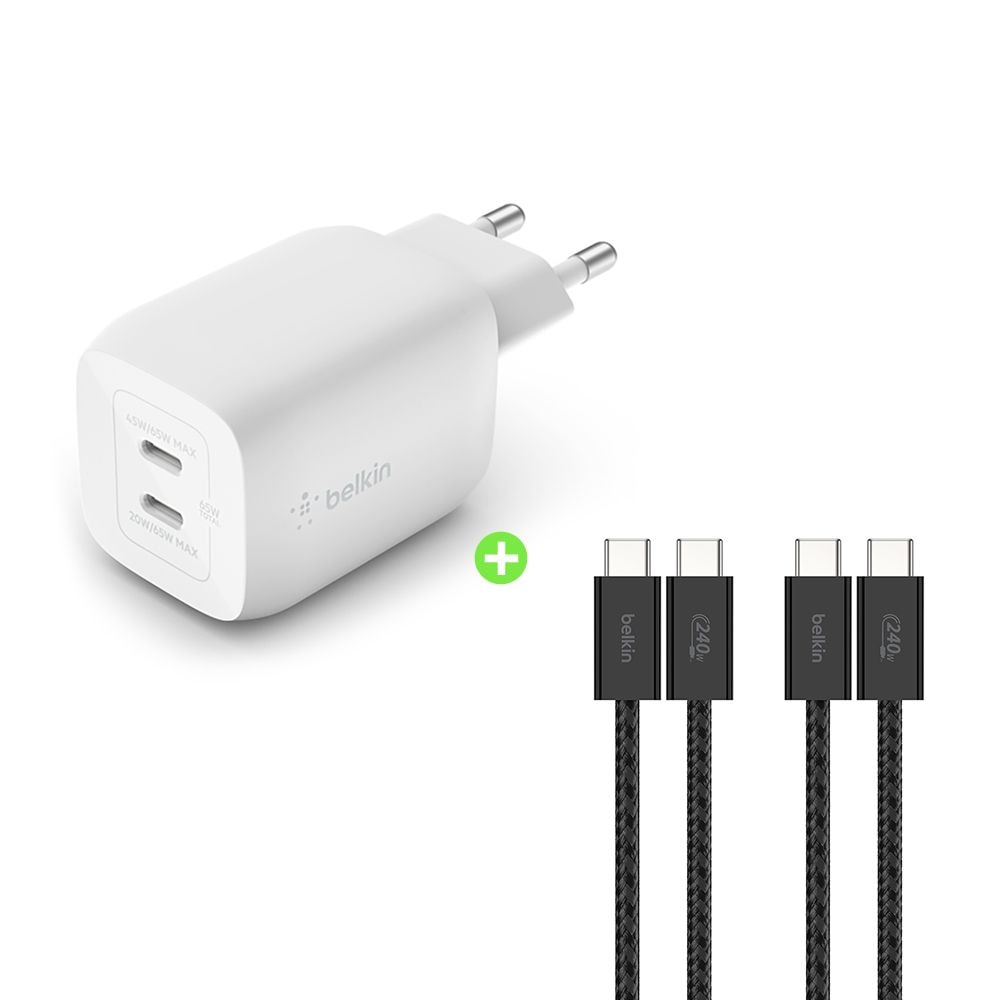 벨킨 65W 듀얼 USB-C PPS GaN 충전기 & 240W CtoC 브레이디드 케이블 2팩