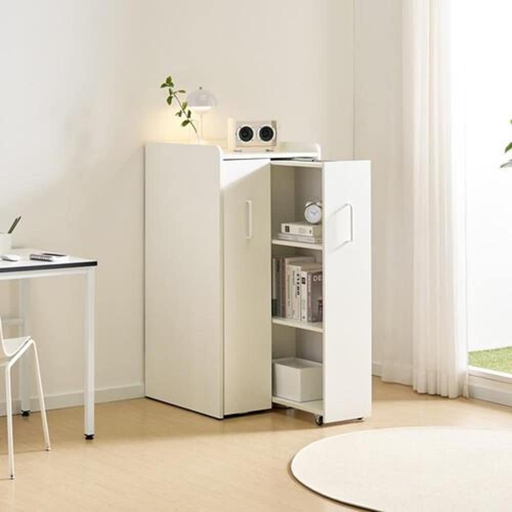 아이비가구 서재 다용도 바퀴 슬라이드 3단 숨김형 책장 수납장 깔끔한 도서 선반 키큰