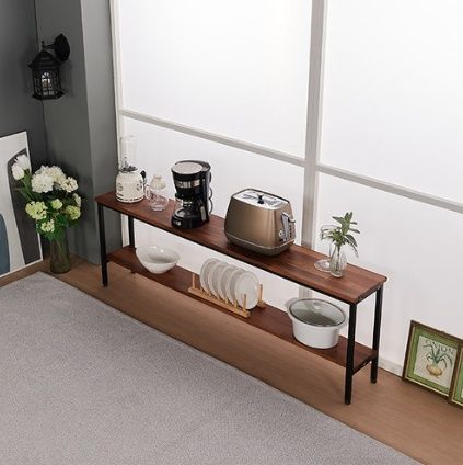 [신상품] 르봉상점 짙은우드 빈티지 감성 소품진열 스틸프레임 2단선반 940