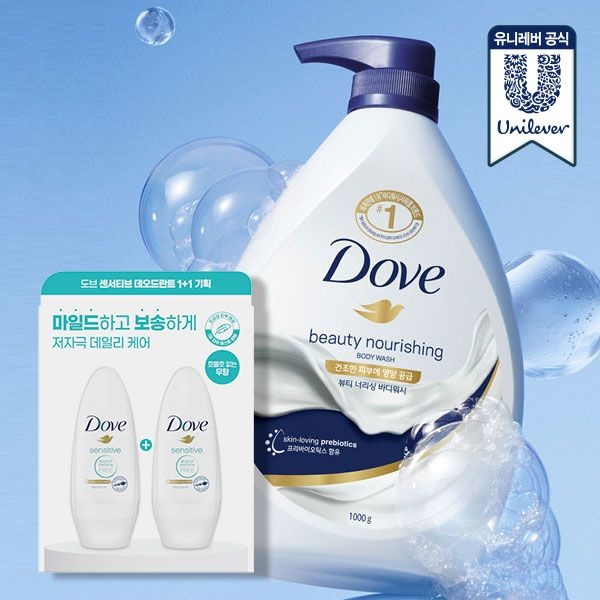 도브 대용량 바디워시 1L 2개 + 롤온 2개 기획팩