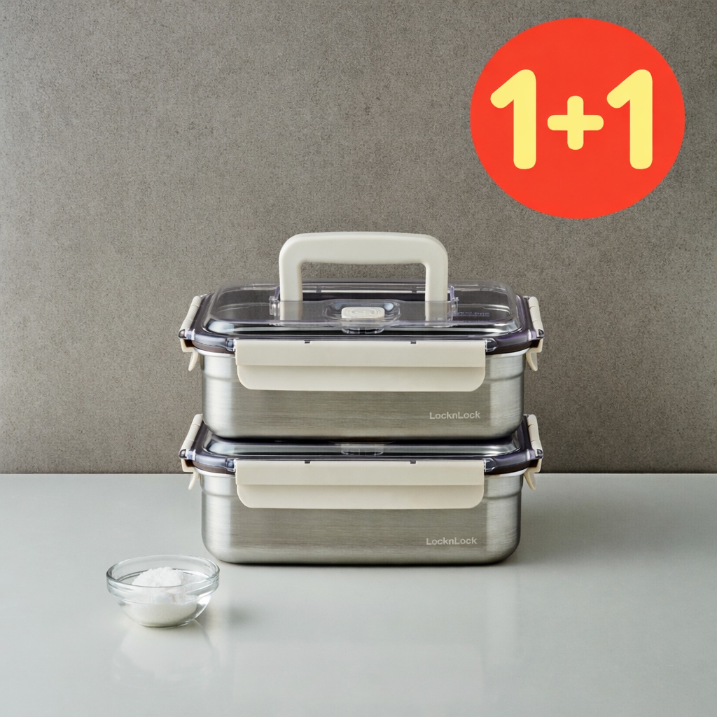 1+1 특허받은 숨밸브, 숨쉬는 스텐김치통 정사각/ 직사각 2.4L~9.8L 2개세트