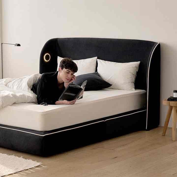 ANUM LED ファブリック ベッドフレーム［2色・2サイズ］