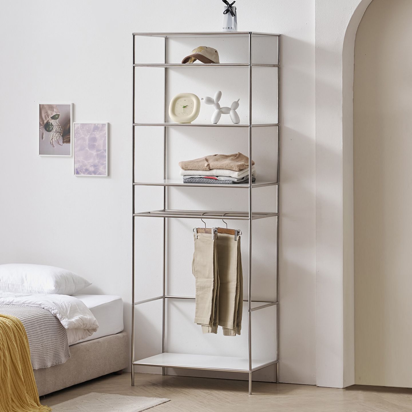 [신상품] 공간철학 아이린 미드센츄리 모듈 시스템 3단 선반 바지걸이 행거 690 1color