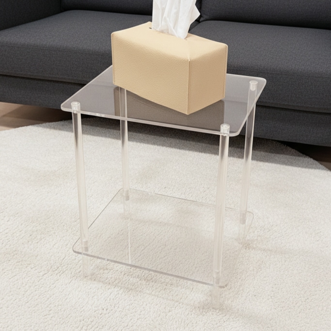 [오늘출발] [신상품] 일상색감 다리가 투명하고 흔들림 없는 아크릴 사이드 테이블 2단