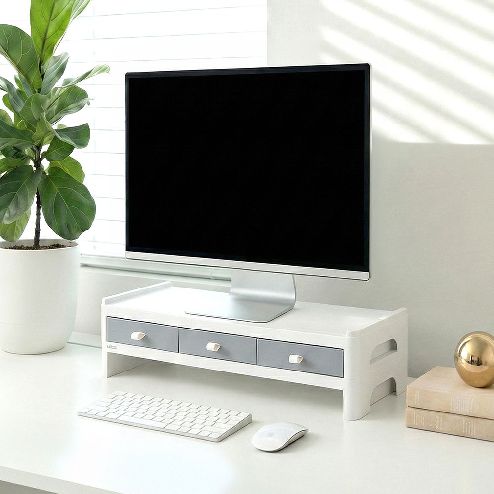 [오늘출발] [신상품] 레토 서랍형 모니터 받침대 스탠드 2단 LMS-DT08