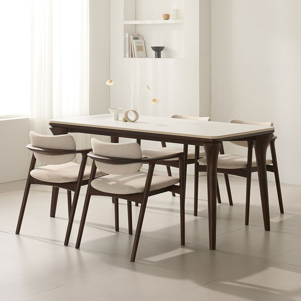 오크빌 올리 4인용 양면 포세린 세라믹 원목 식탁 세트 1600 (의자4)